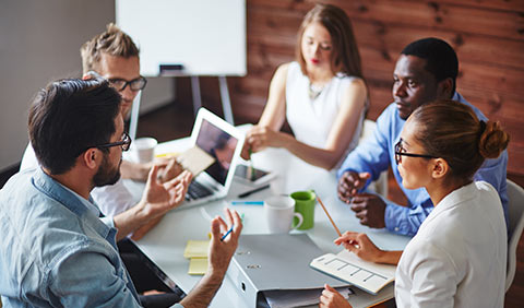 Group discussing around table