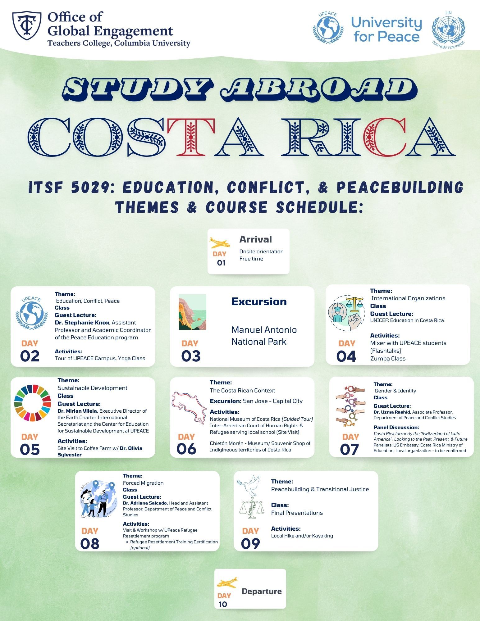 Costa Rica Study Abroad Schedule