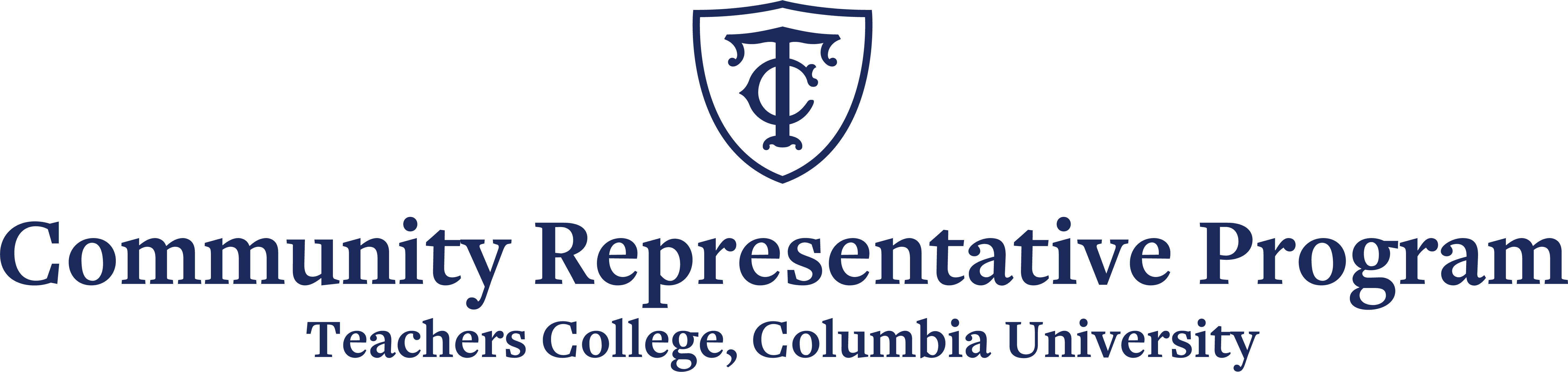 In navy blue, a centered navy blue logo with the TC Shield, centered below the text reads 