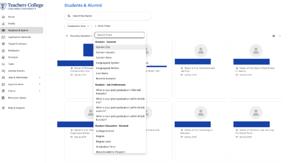 Alumni Connect Dashboard Filter Tool