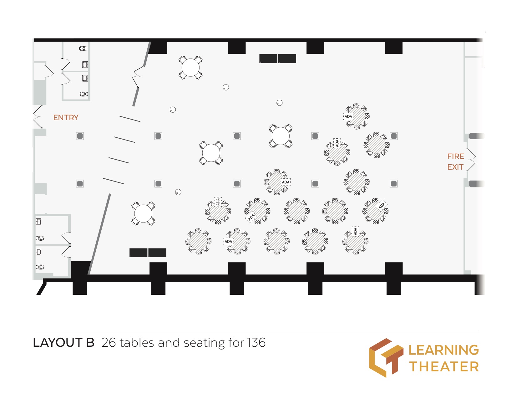 Layout B - 26 Tables and Seating for 136