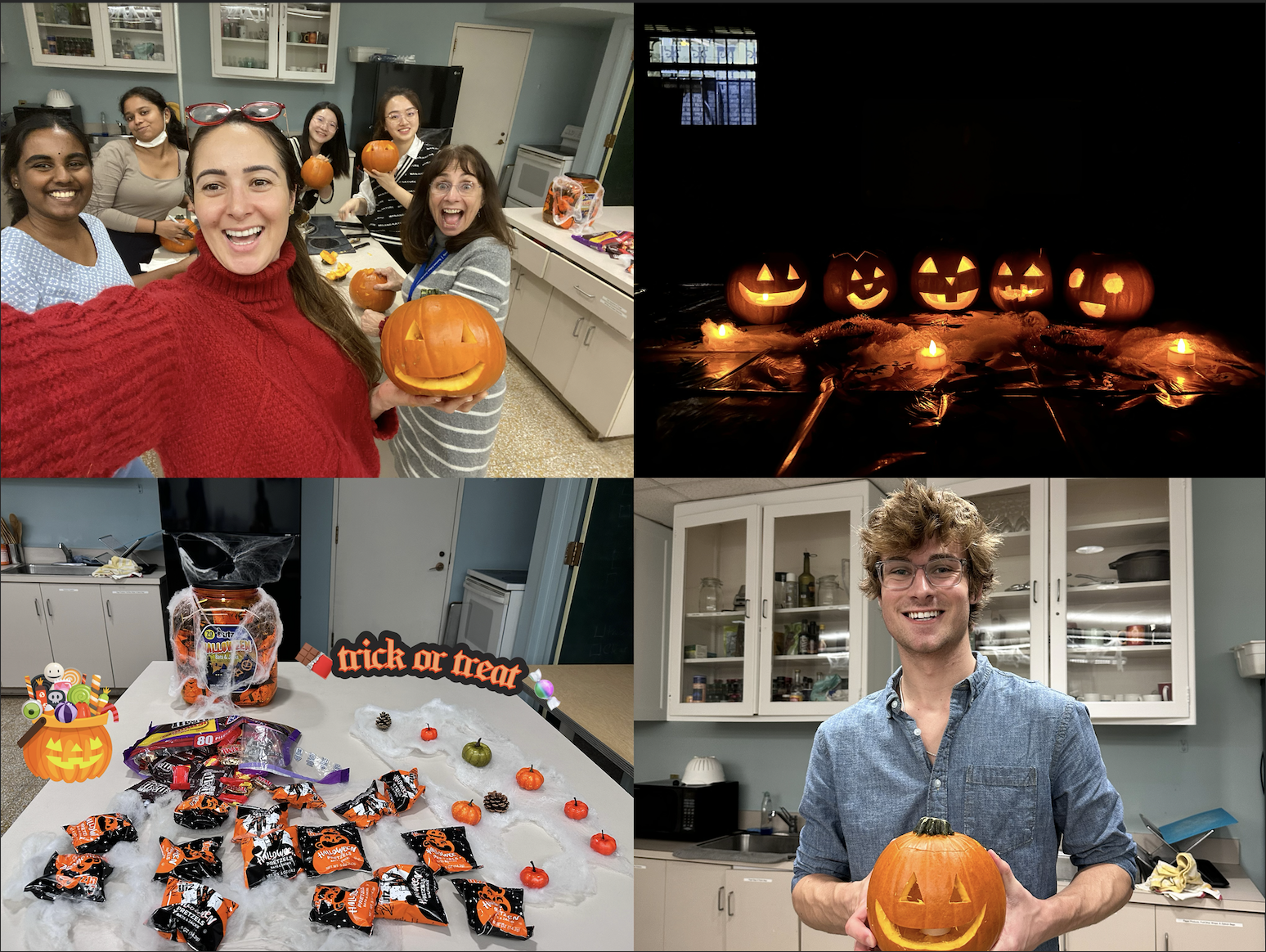 Collage of pictures from Halloween Celebration including pumpkin carving