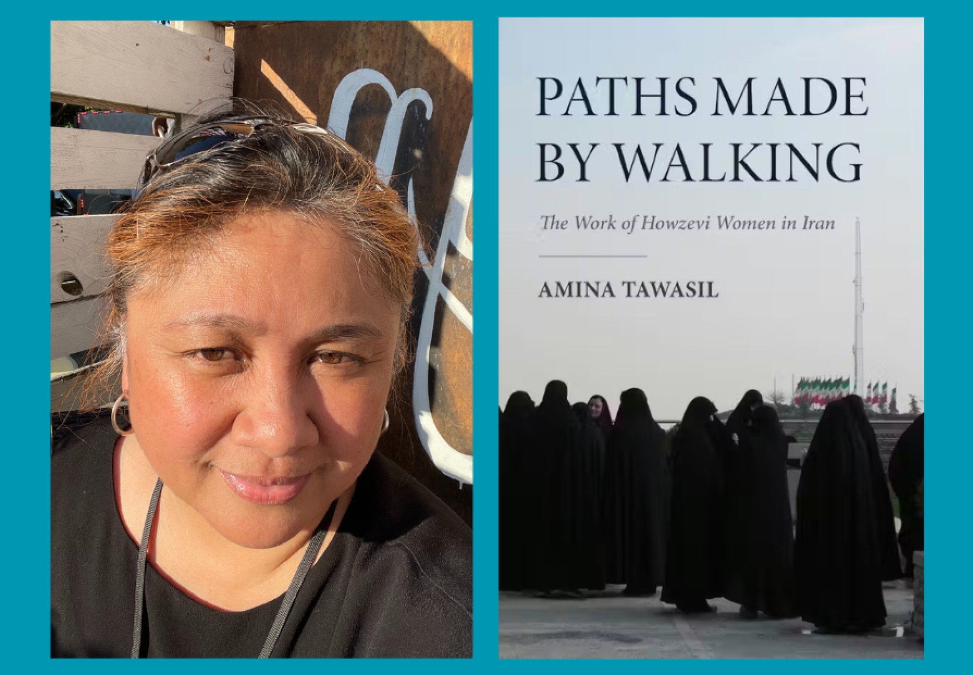 Image of Professor Amina Tawasil and the cover of her book