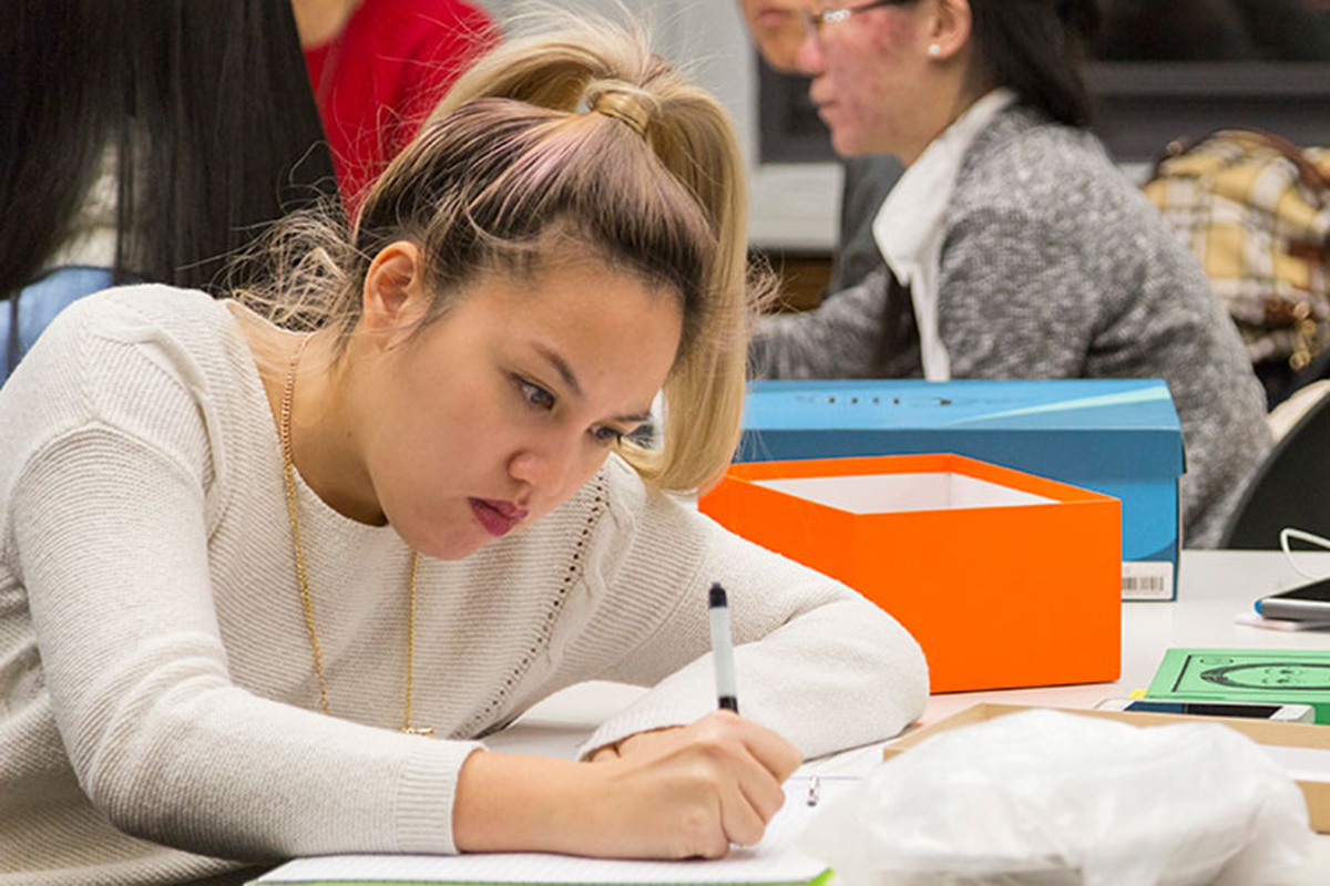 Students studying in a classroom.