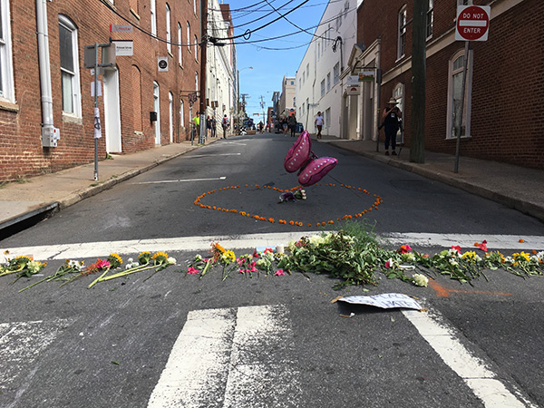 Memorial for Heather Heyer, H. Jay Cullen, and Berke M.M. Bates (Credit: Wikimedia Commons)