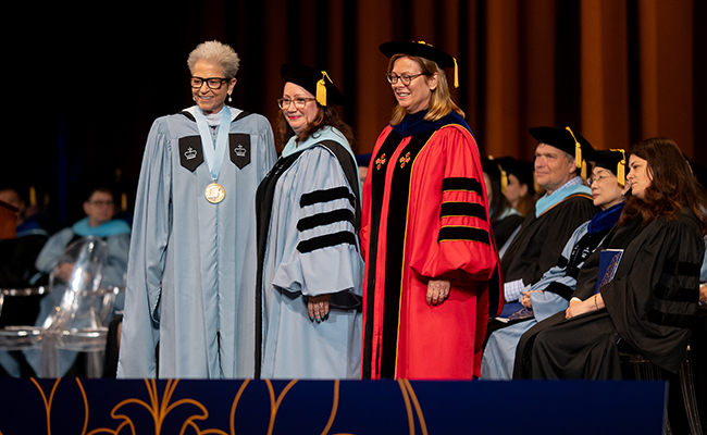 Jody Arnhold, Profressor Barbara Bashaw and Provost O'Meara at TC Convocation