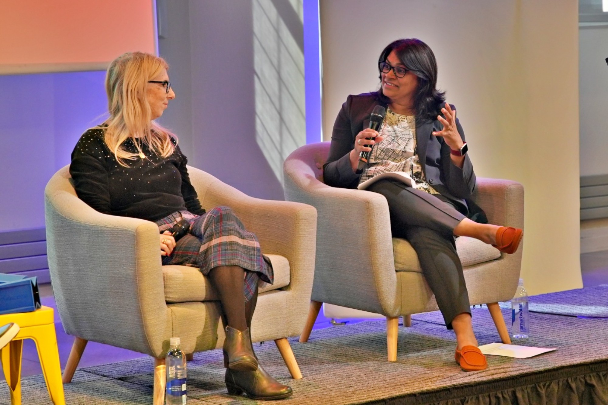 Lalitha Vasudevan and Emily Reardon speak during EdTech Week's lunch and learn panel.