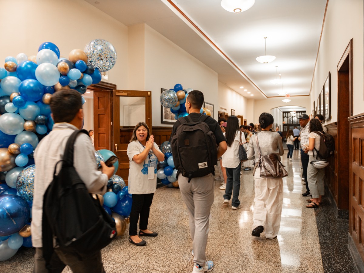 Students being greeted as they enter TC.