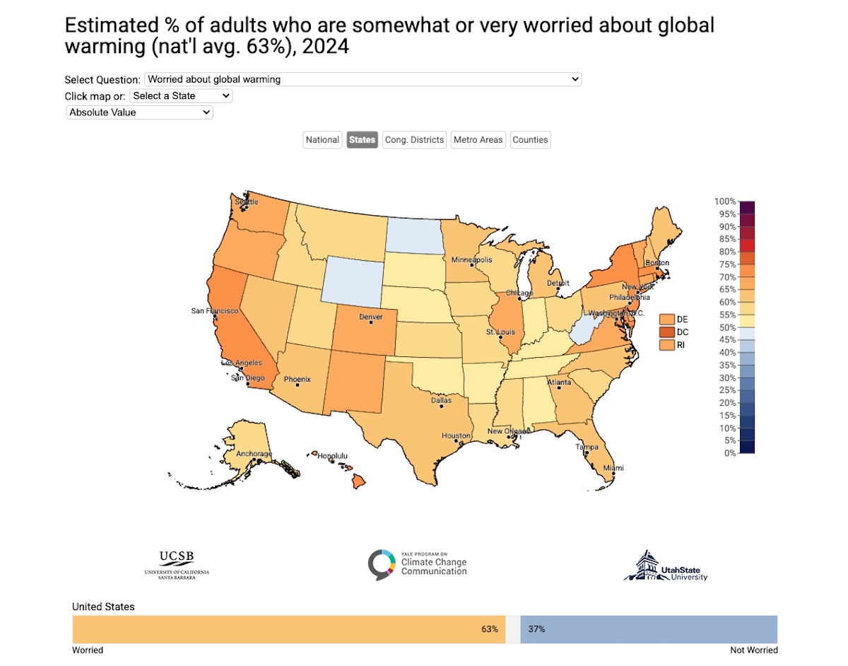 Estimated percentage of adults who are worried about global warming, 2024